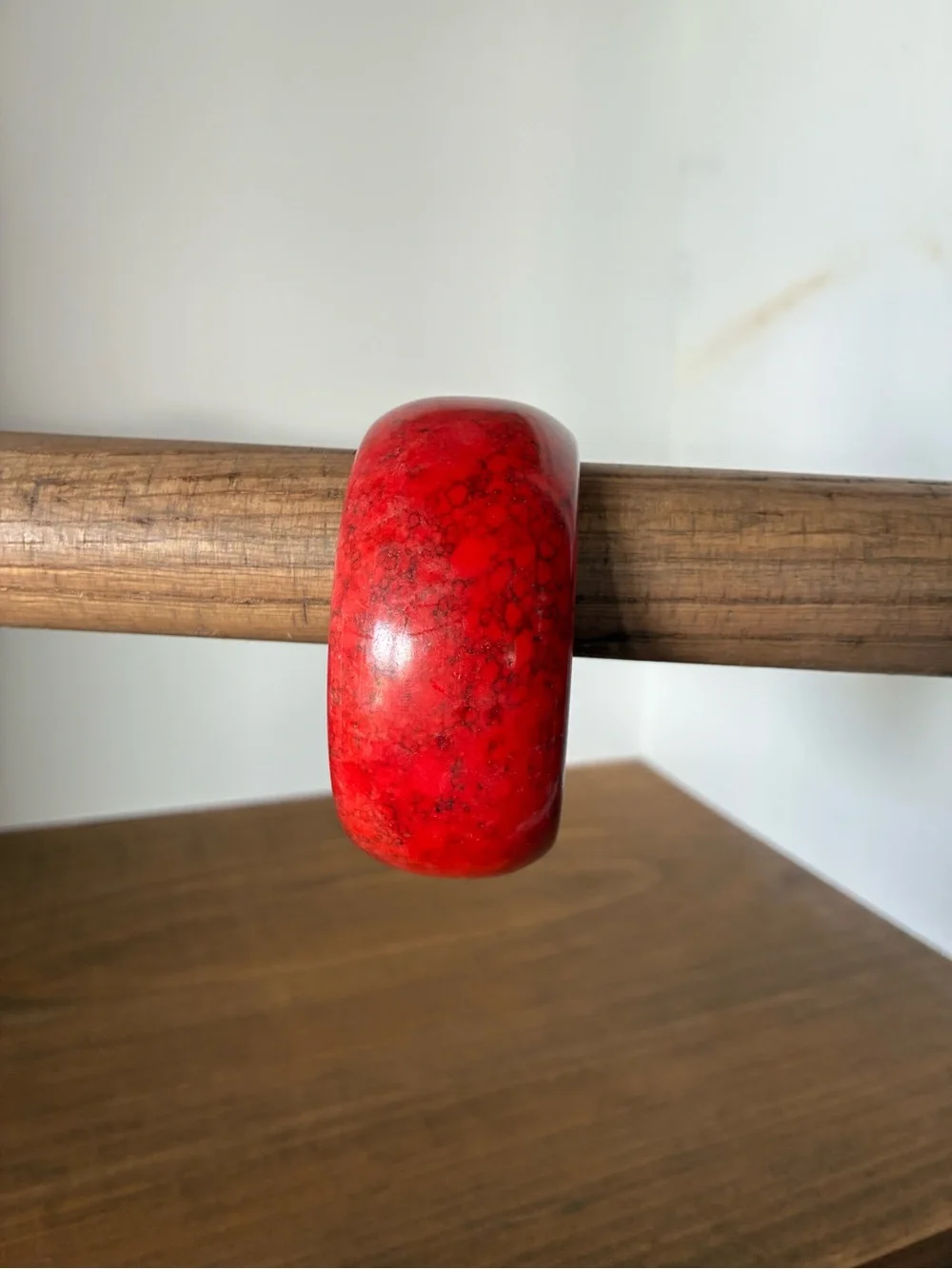 Red Howlite Style Stone Bangle Bracelet Wide Chunky 1.25” Bold Statement